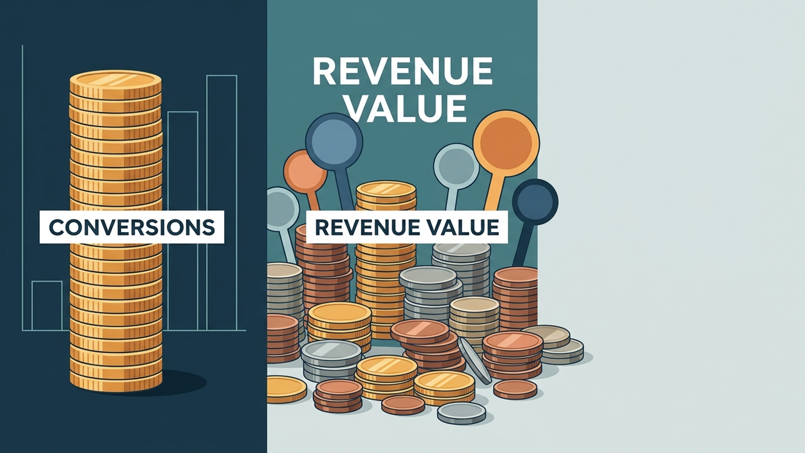 Illustration comparing fixed-price bidding versus revenue-weighted bidding on search auctions