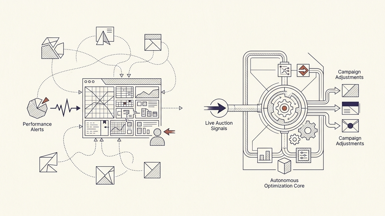 A schematic contrasting a manual alert-and-approval loop with a closed-loop execution engine