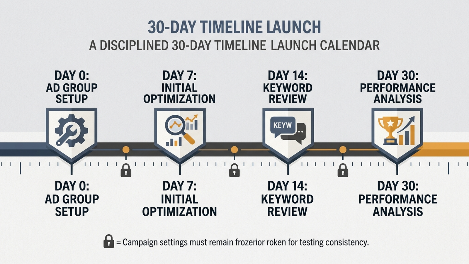 Launch calendar showing four phase gates and warning checkmarks.