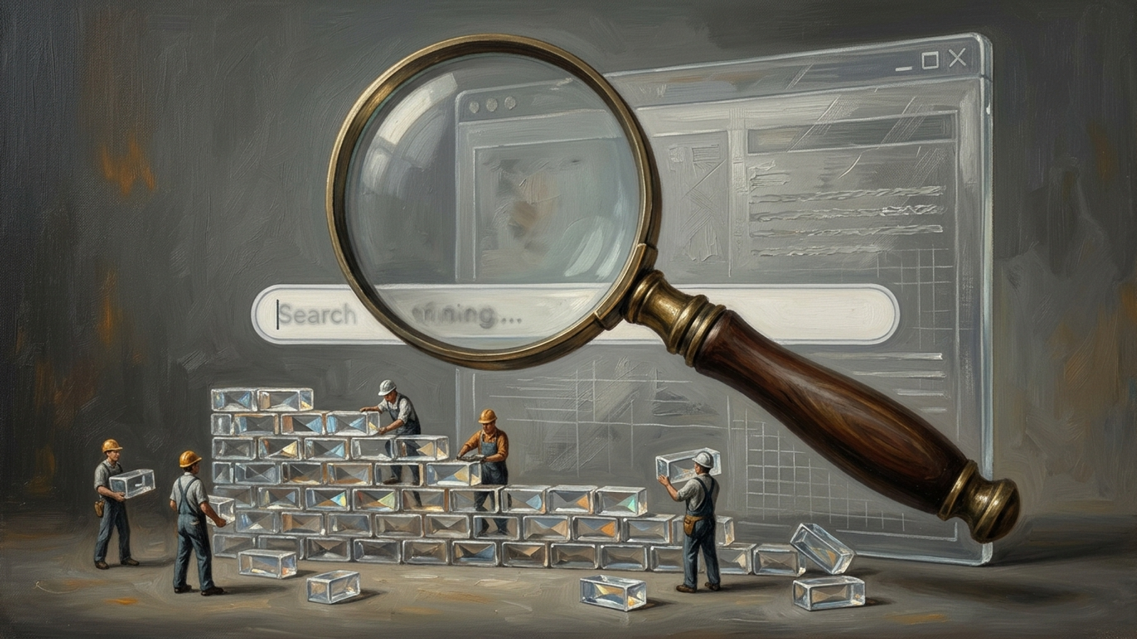 Magnifying glass over an empty answer box while tools sit in the background