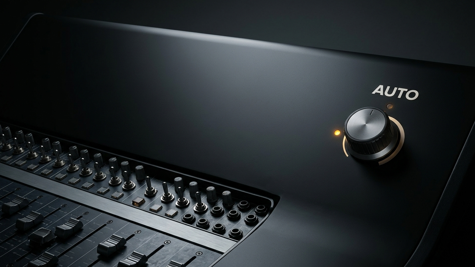 Manual mixing-console controls sealed behind a faceplate, with one dial left exposed.