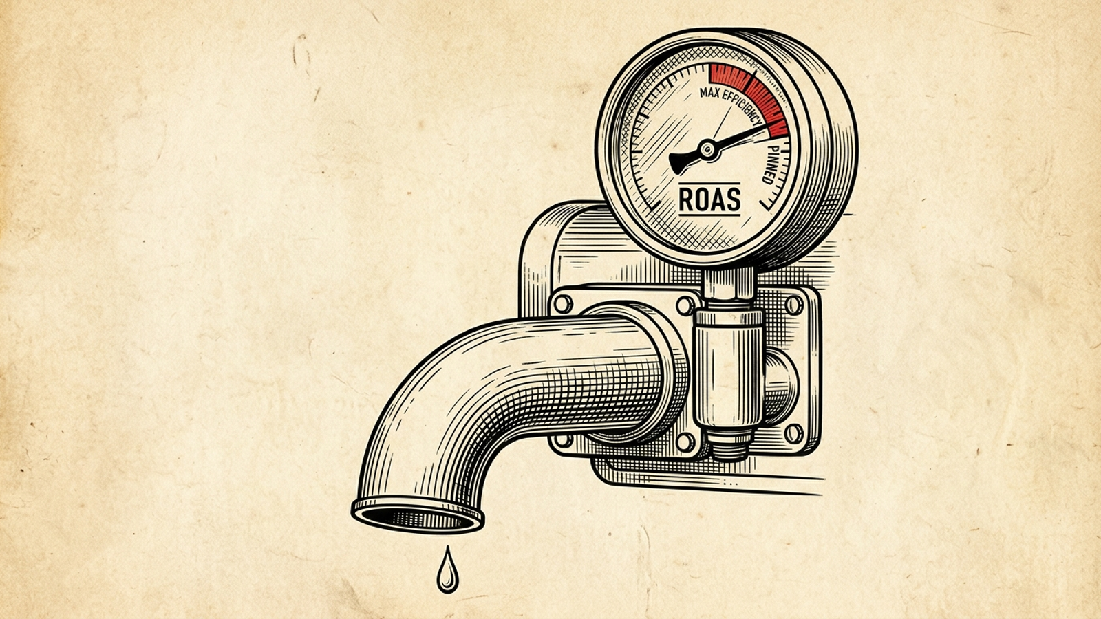 A ROAS pressure gauge pinned high while the outlet pipe below barely flows.
