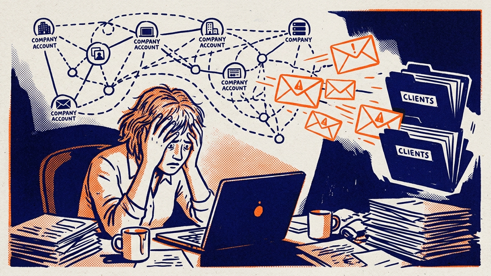 An agency manager facing account alerts on a laptop.