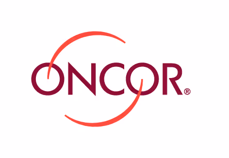 Oncor logo with red and maroon colors in circular design