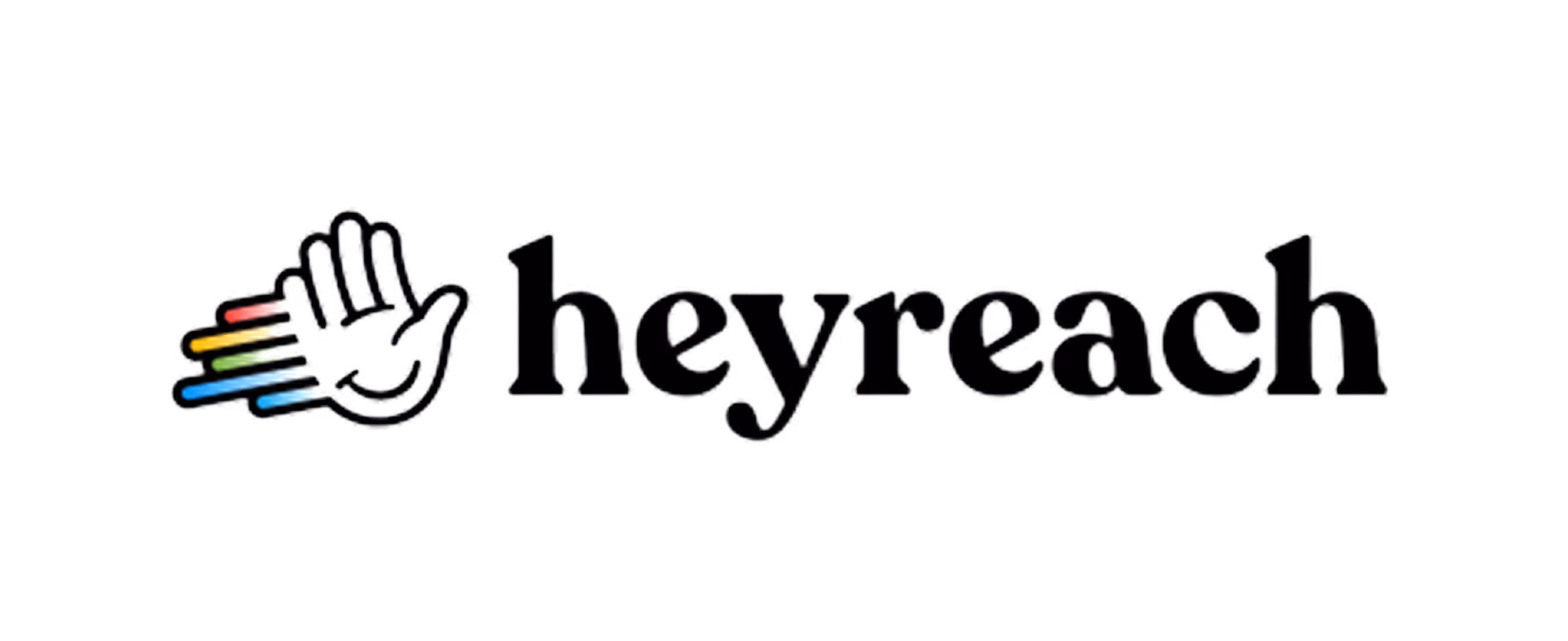 Heyreach logo featuring an outlined hand with horizontal rainbow stripes to the left of the text 'heyreach'.