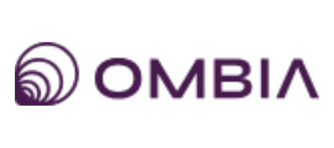 Man and woman discussing in office next to a flip chart with large blue letters 'AI'.