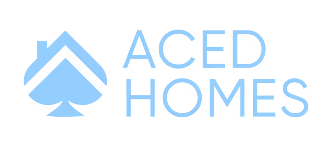 ACED HOMES company logo featuring a stylized blue spade combined with a house roof.