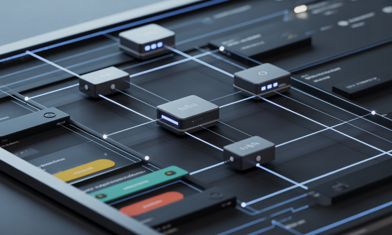 Connected AI workflow modules on a digital operations dashboard