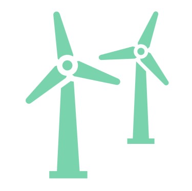 A green icon of two wind turbines, one slightly further away than the other
