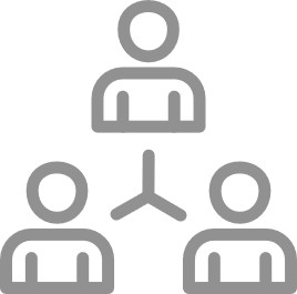 An icon of three people in a circle connected with lines in the middle in grey.