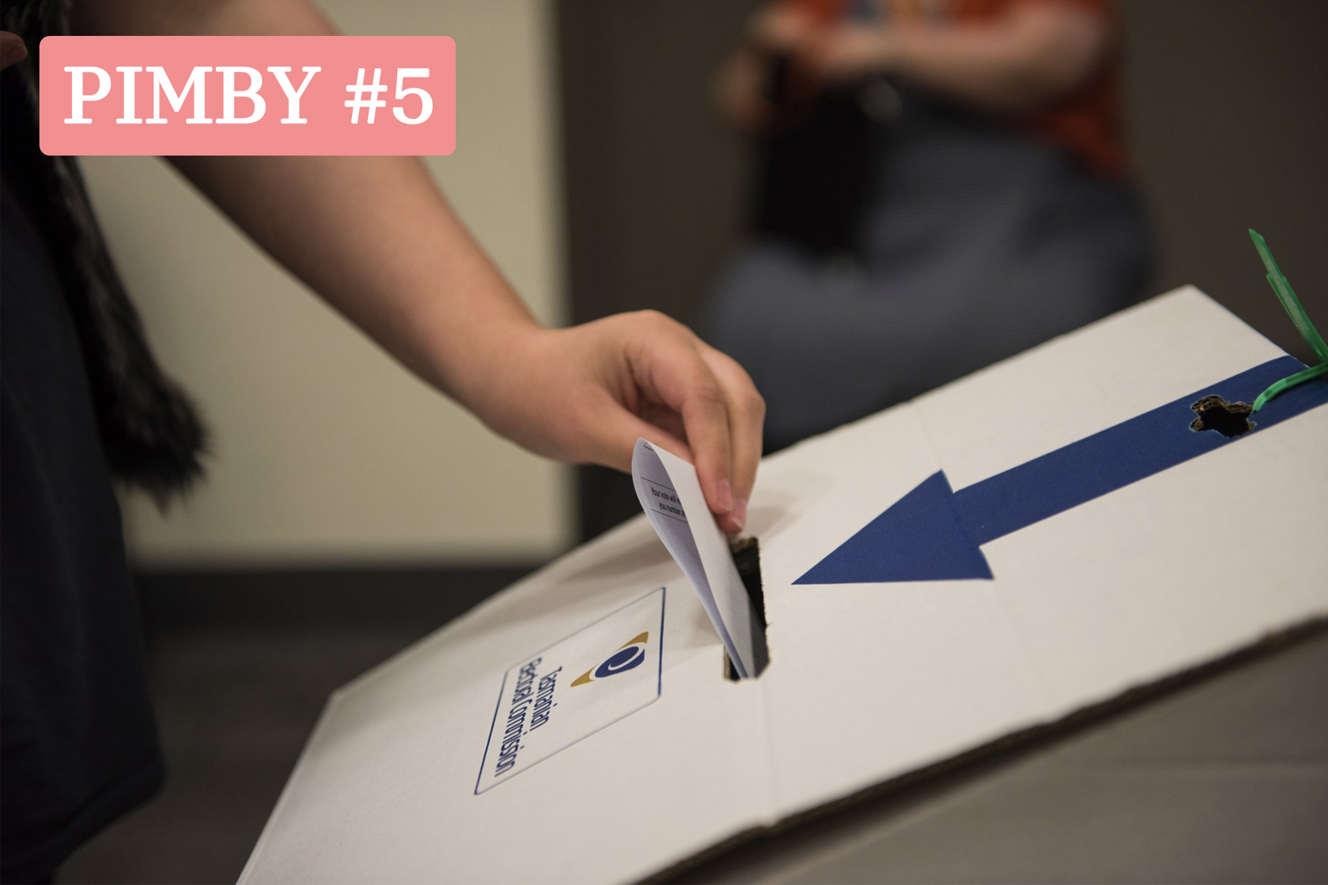 This is an image of a voter placing their white ballot paper into an electoral commission box.