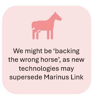 We might be 'backing the wrong horse', as new technologies may supersede Marinus Link.
