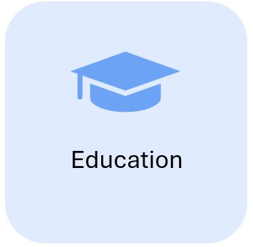 An icon of a graduation cap. 

The text says 'education'