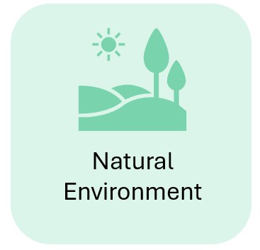 An icon of a landscape with rolling hills, trees, and a sun. 

The test says 'natural environment'