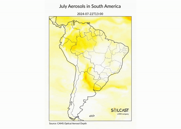 A GIF map showing the movement of July aerosols in South America
