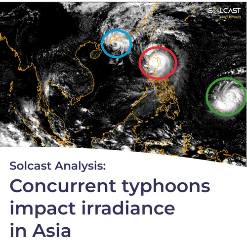 Active typhoon season and monsoons split Asia’s November irradiance