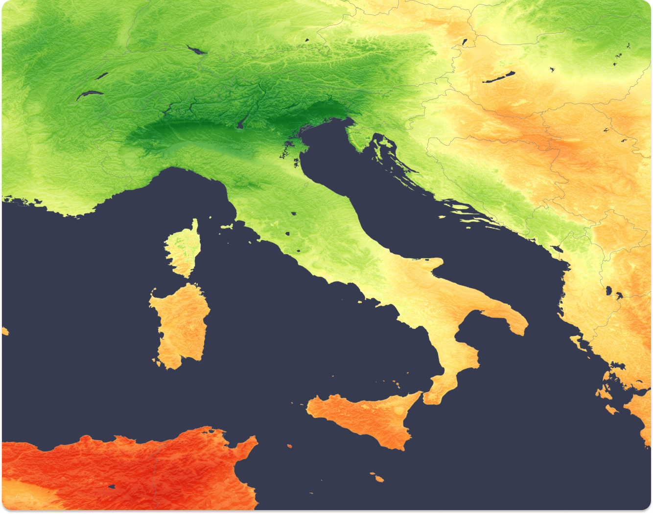 A map showing the high-resolution image of terrain in Europe