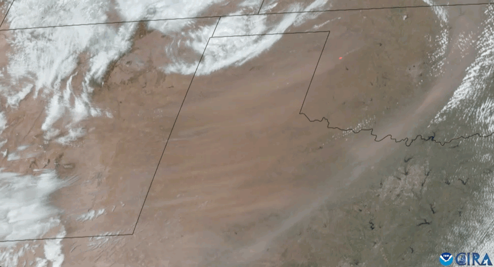 Satellite imagery showing a duct cloud across northern Texas.