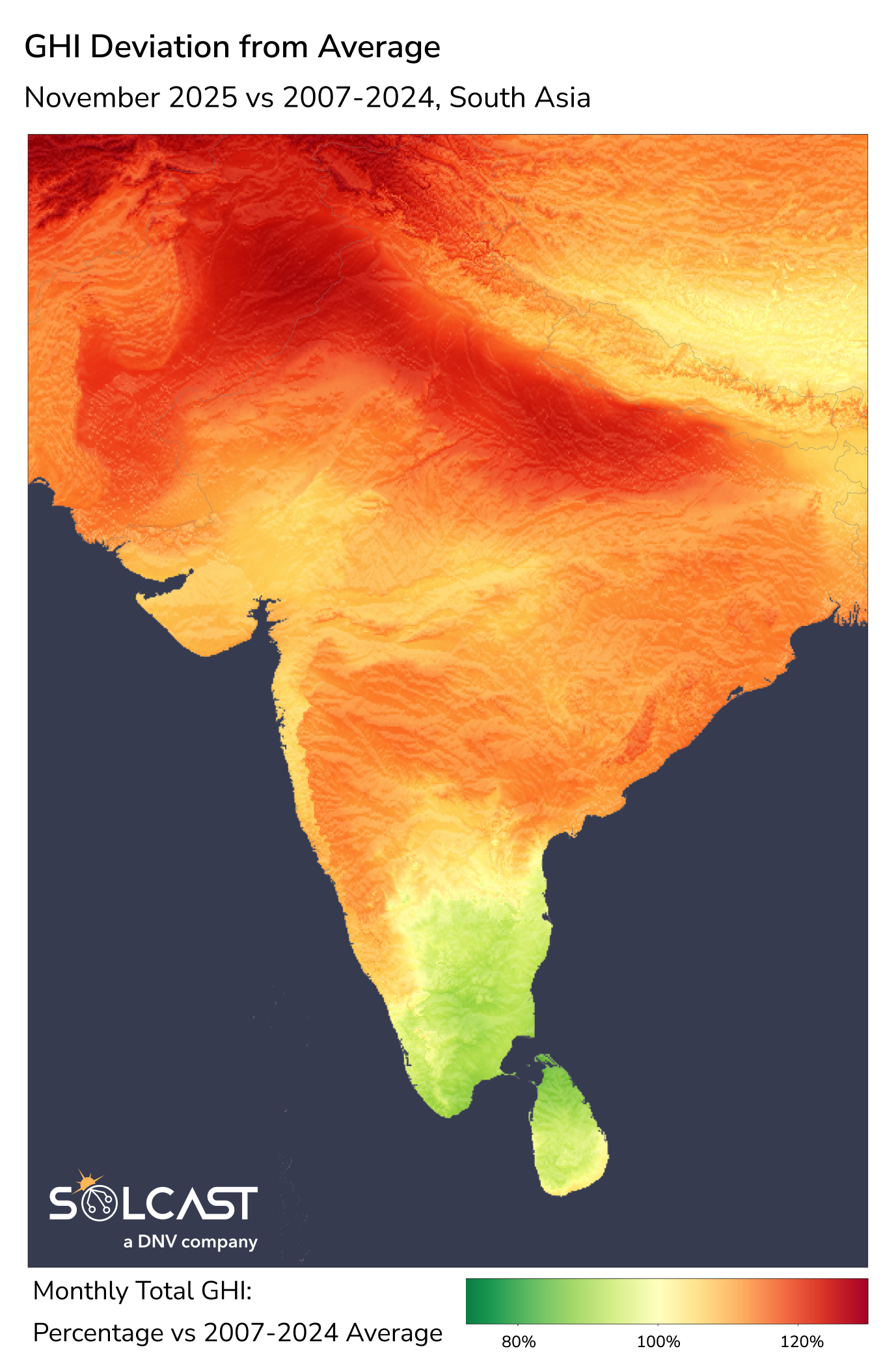South Asia's GHI Deviation from Average: November 2025 vs 2007-2024