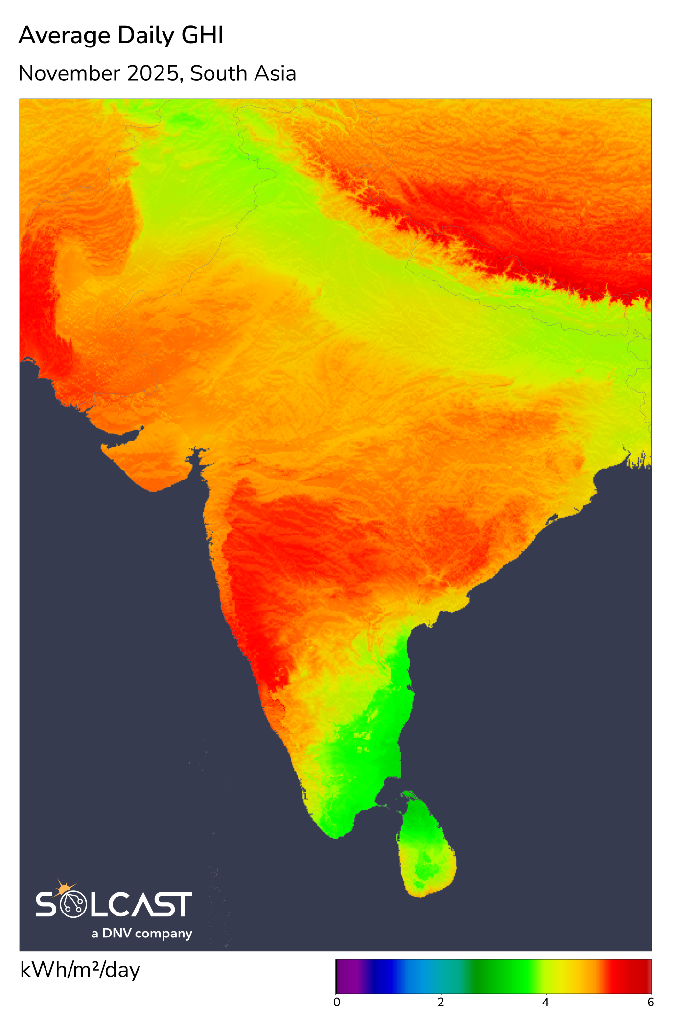 South Asia's Average Daily GHI: November 2025