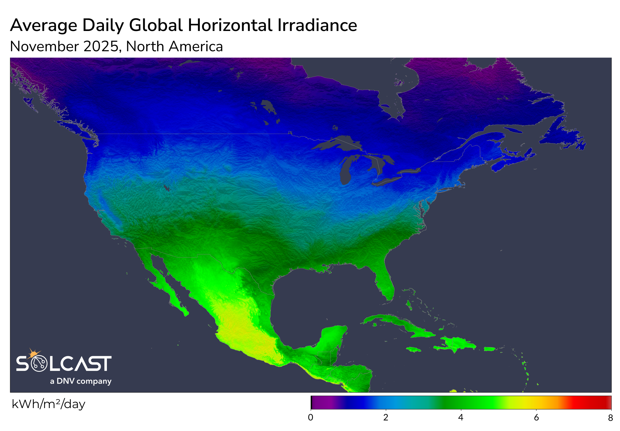 North America: November 2025 Average Daily GHI 