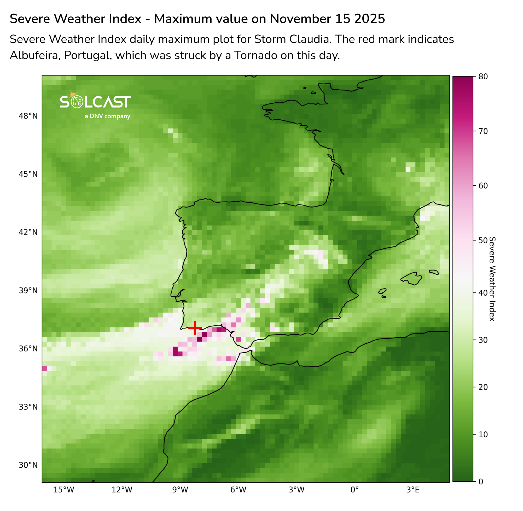 Sever weather index plot for Storm Claudia in Europe