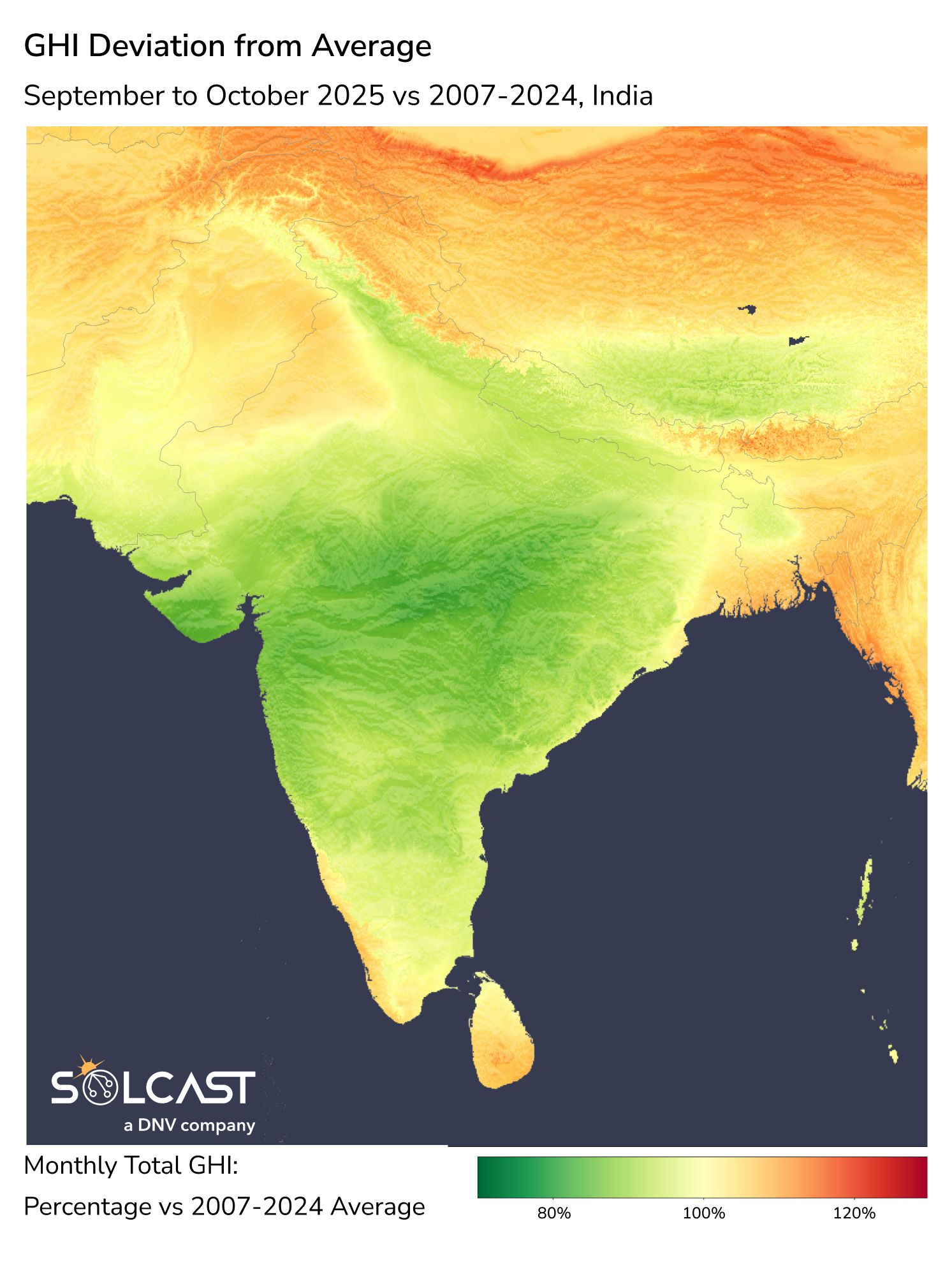 India's GHI Deviation from Average: Sep-Oct 2025 vs 2007-2024