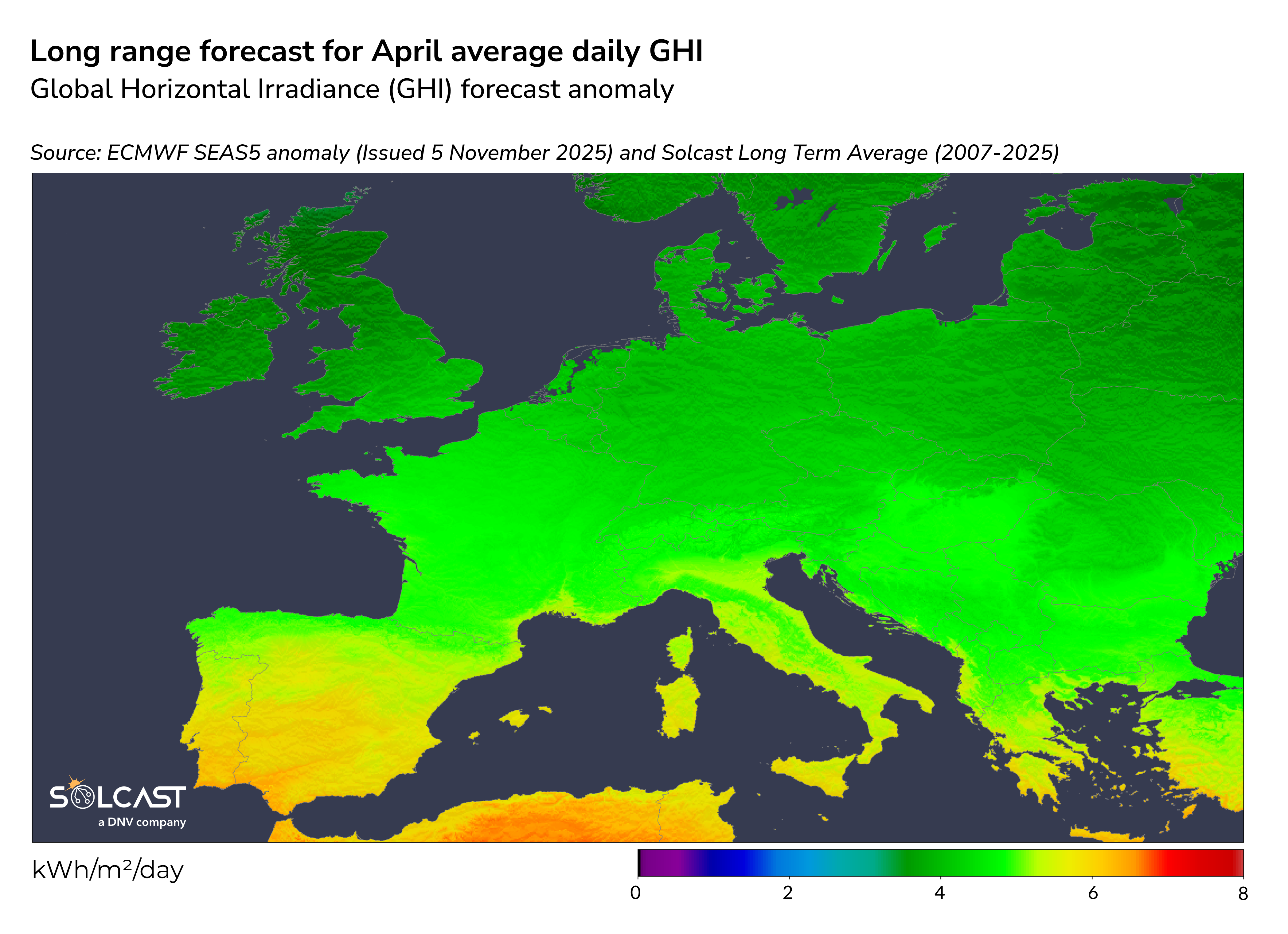 Long range forecast for April average daily GHI