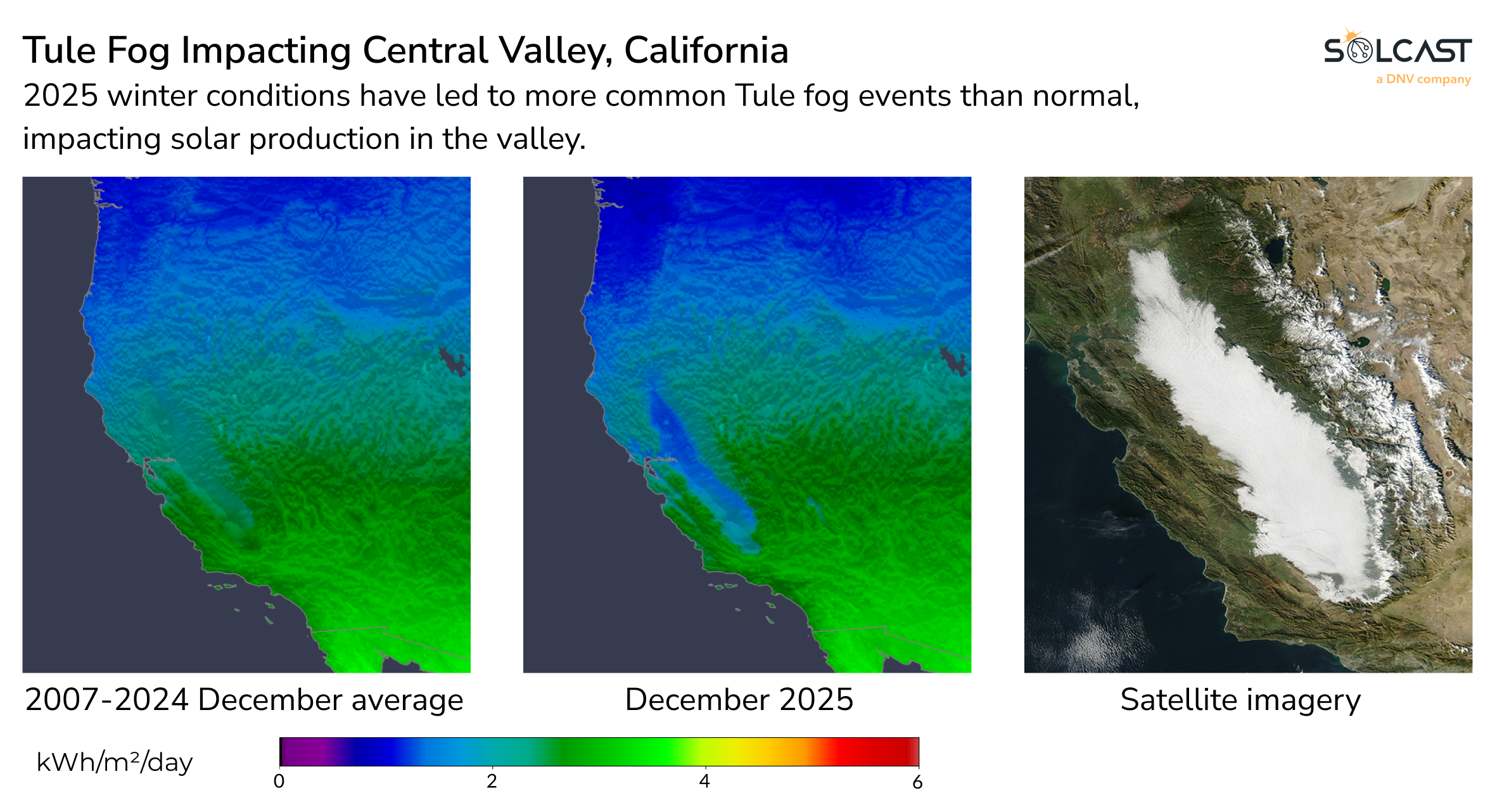 Tule fog impacting Central Valley, California