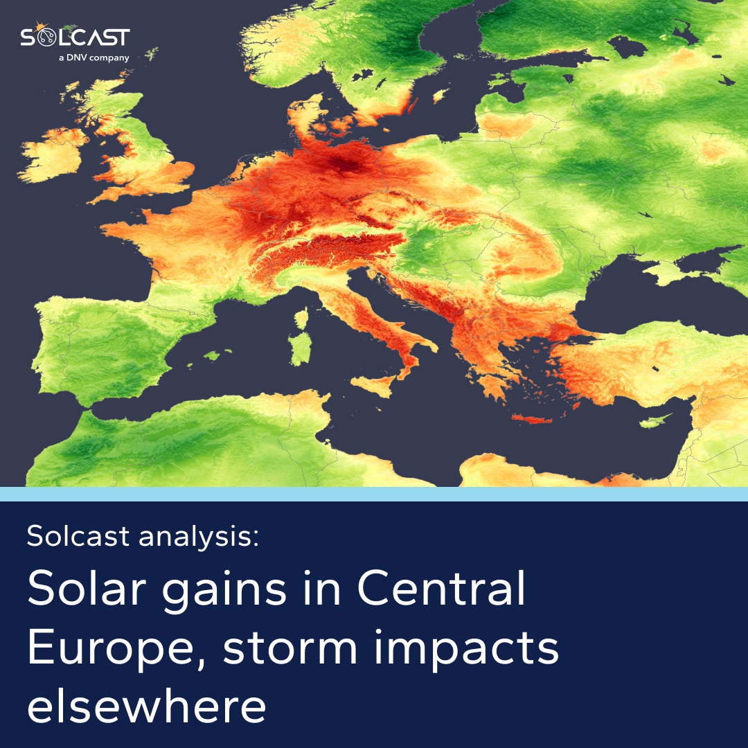 Storm systems and late snow event drag down irradiance in eastern and western Europe