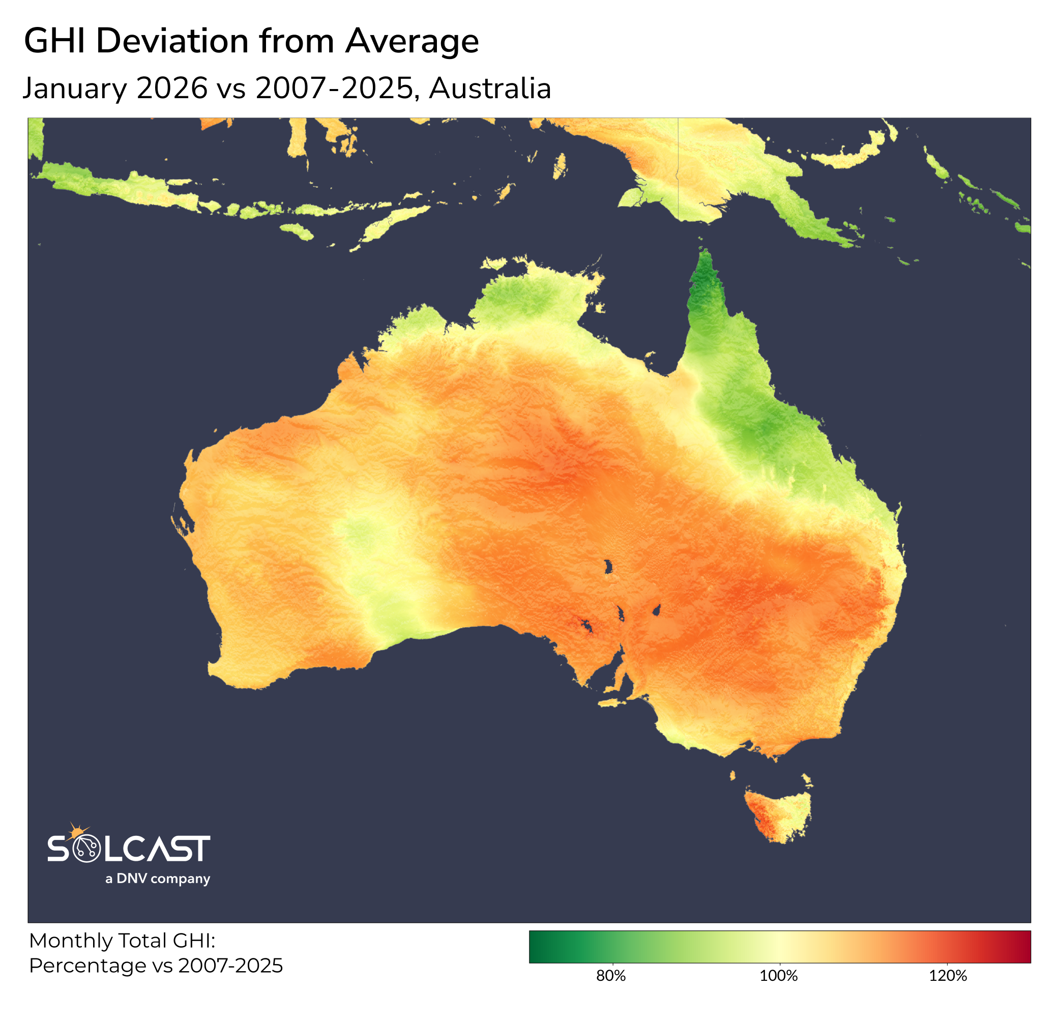 Australia GHI Deviation from Average: January 2026 vs 2007-2025