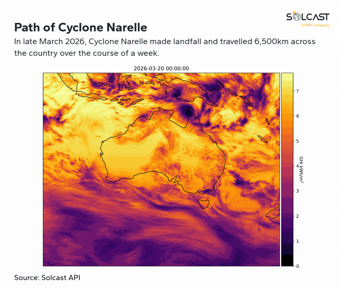 Path of Cyclone Narelle in late March 2026