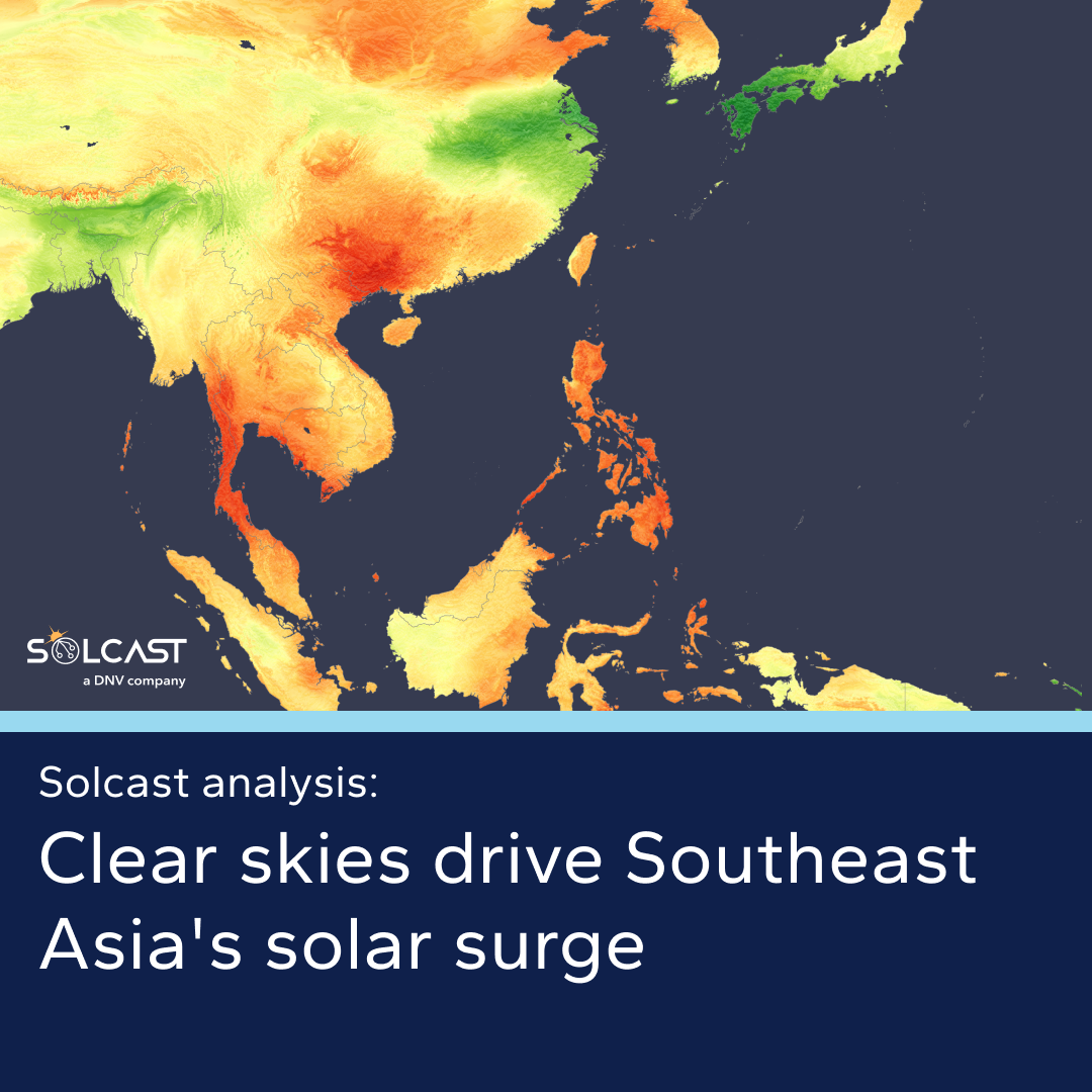 Southeast Asia surged under clear skies while Japan’s storms capped solar gains