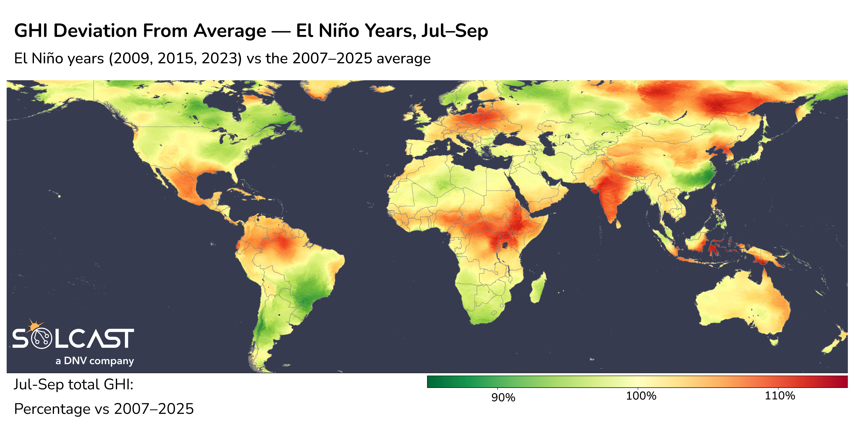 GHI Deviation from Average - El Niño years, Jul-Sep