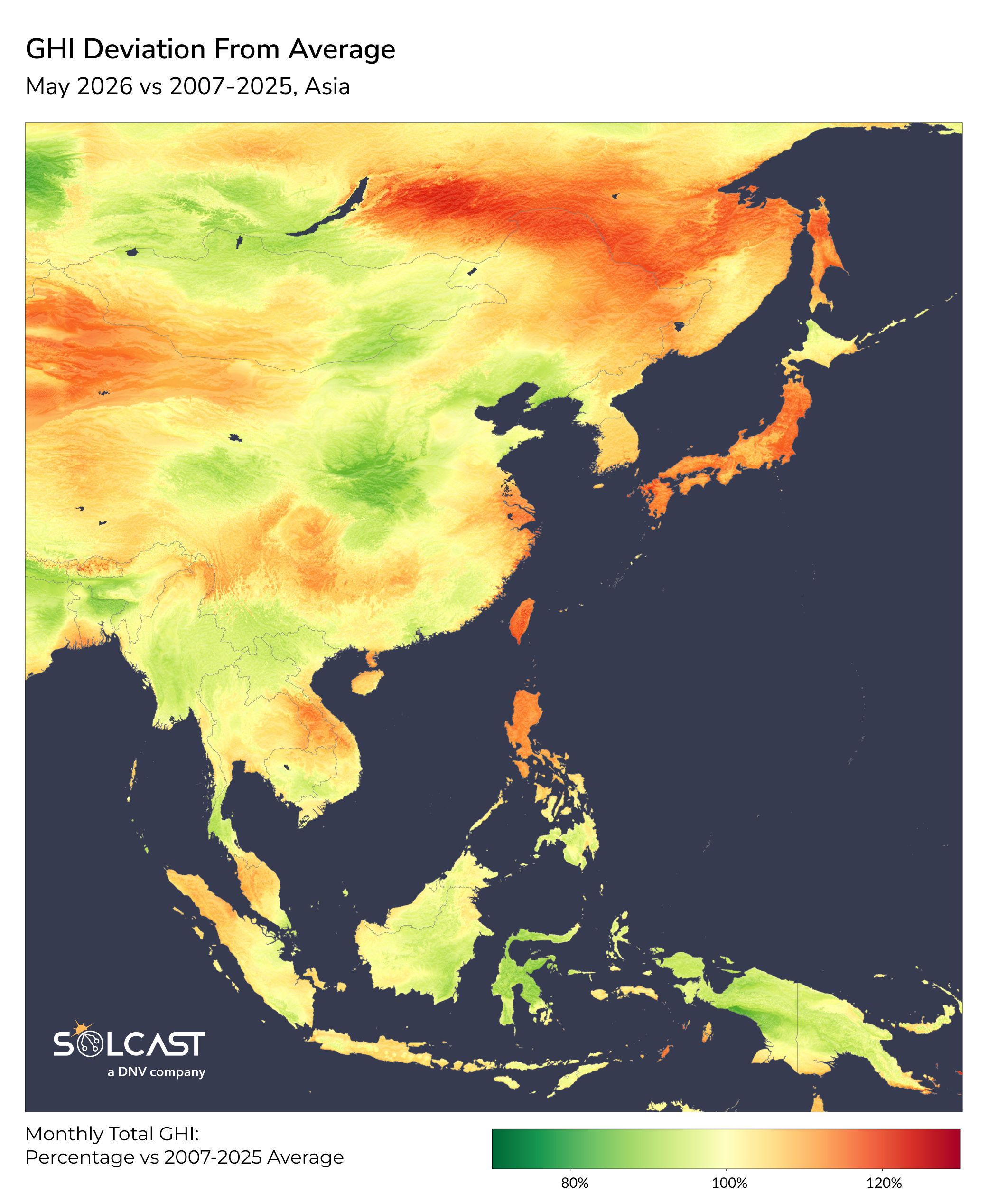 Asia GHI Deviation from Average - May 2026 vs 2007-2025