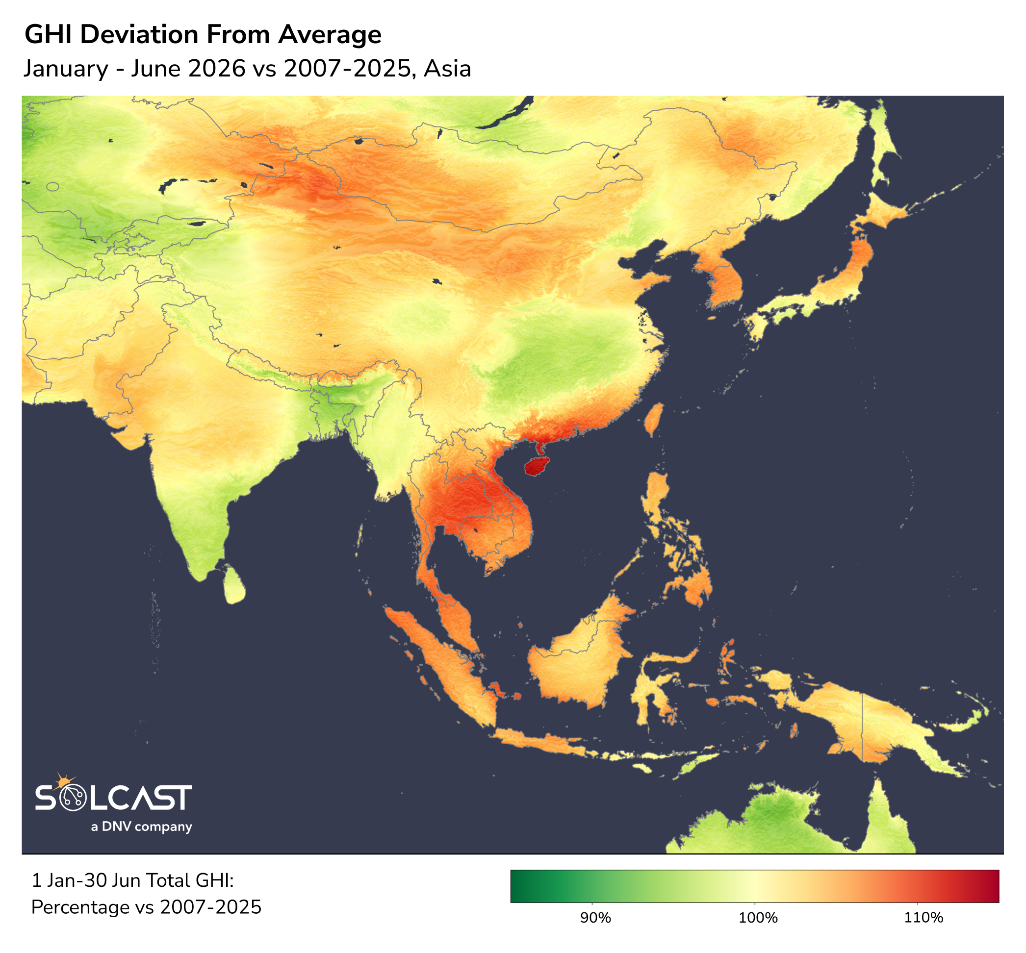 Asia GHI Deviation from Average: Jan-Jun 2026 vs 2007-2025