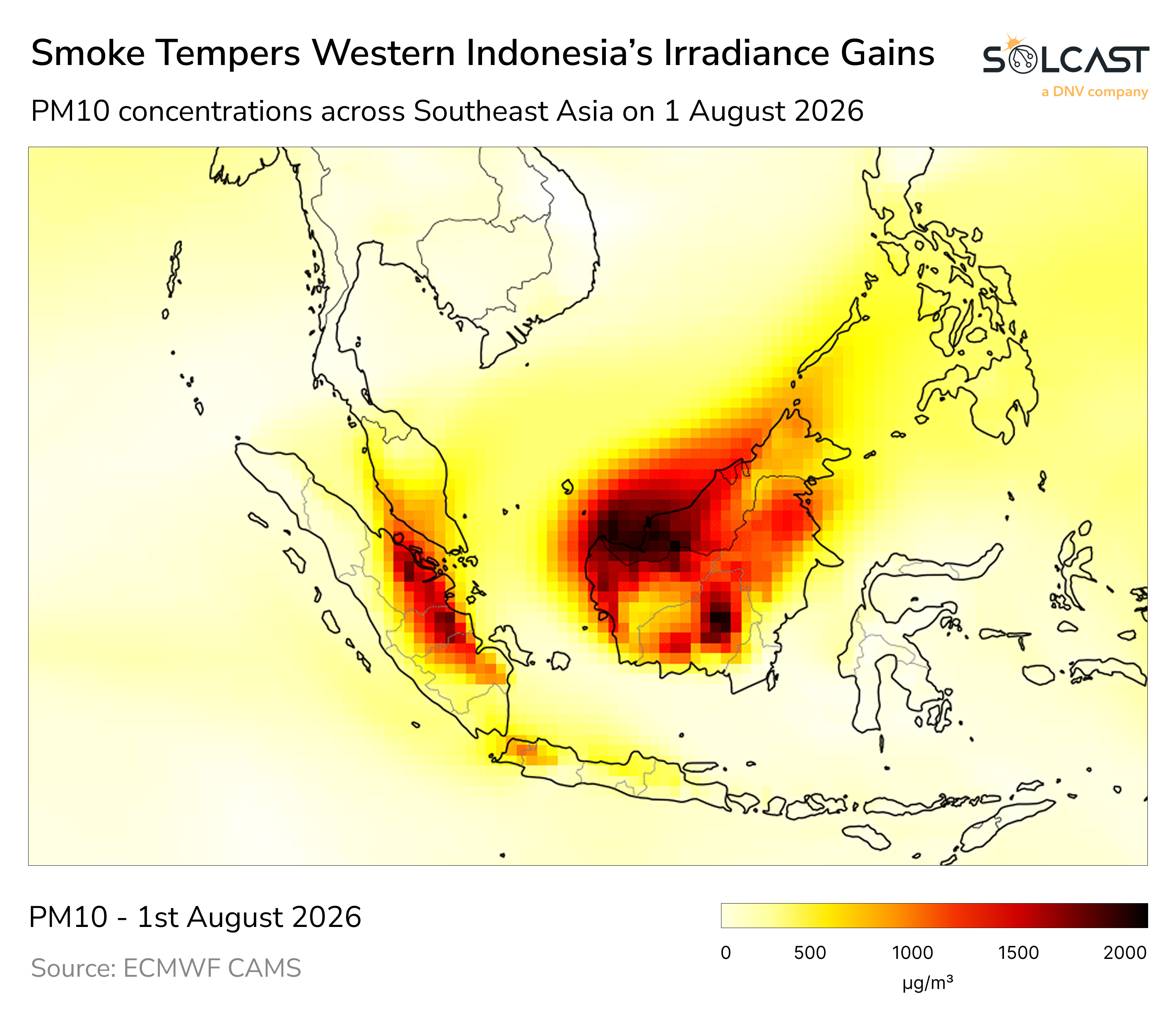 PM10 concentrations across Southeast Asia on 1 August 2026