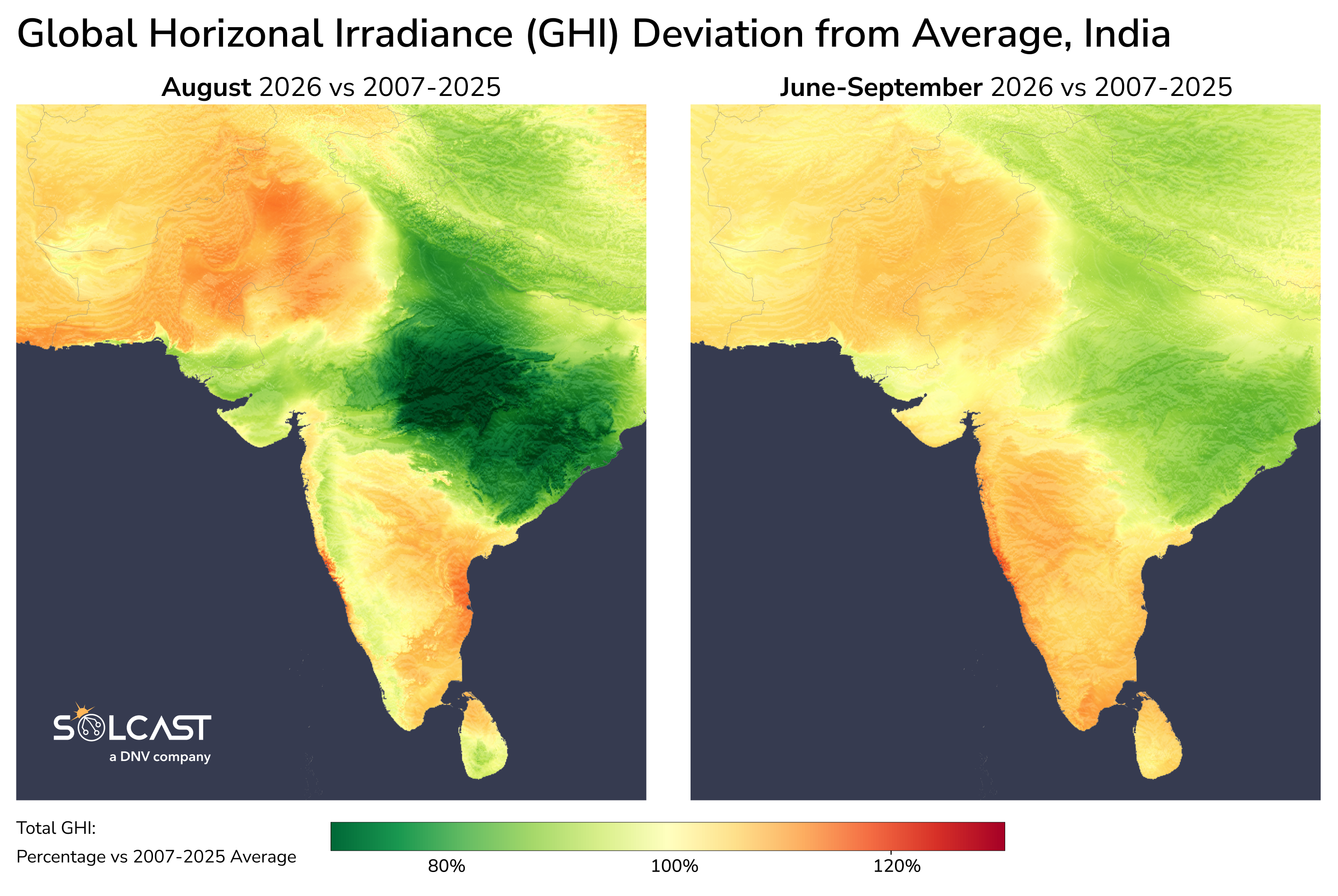GHI deviation from Average, India (August to September 2026)