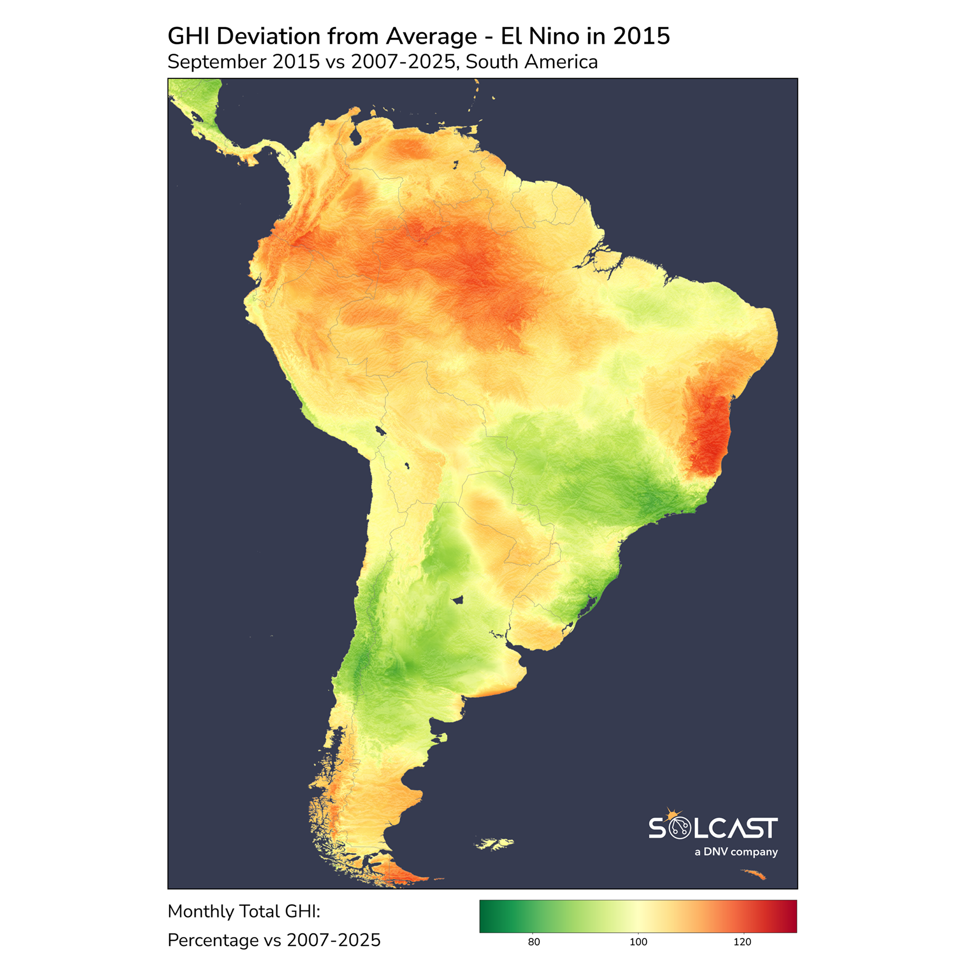 South America GHI Deviation: September 2015 vs 2007-2025