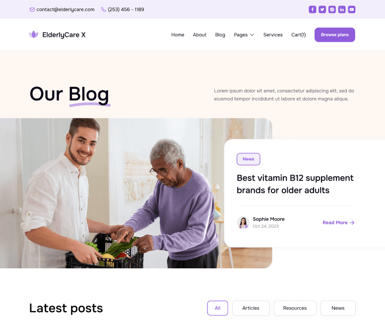 ElderlyCare X - Blog V3 Main Page - Elderly Care Webflow Template