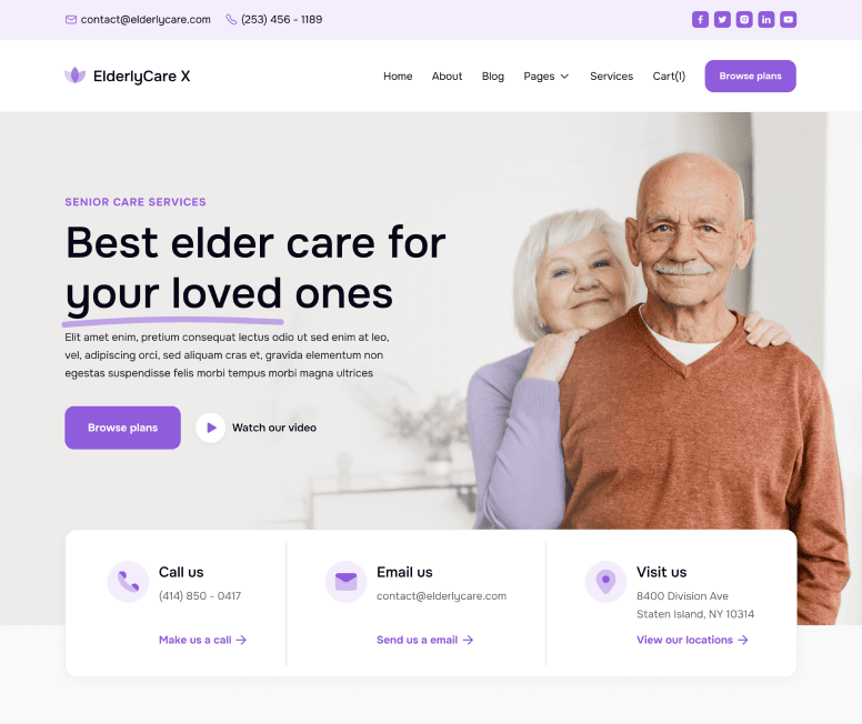 ElderlyCare X - Home V1 Main Page - Elderly Care Webflow Template