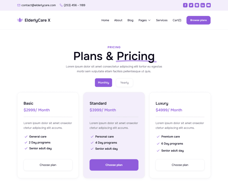 ElderlyCare X - Pricing Main Page - Elderly Care Webflow Template