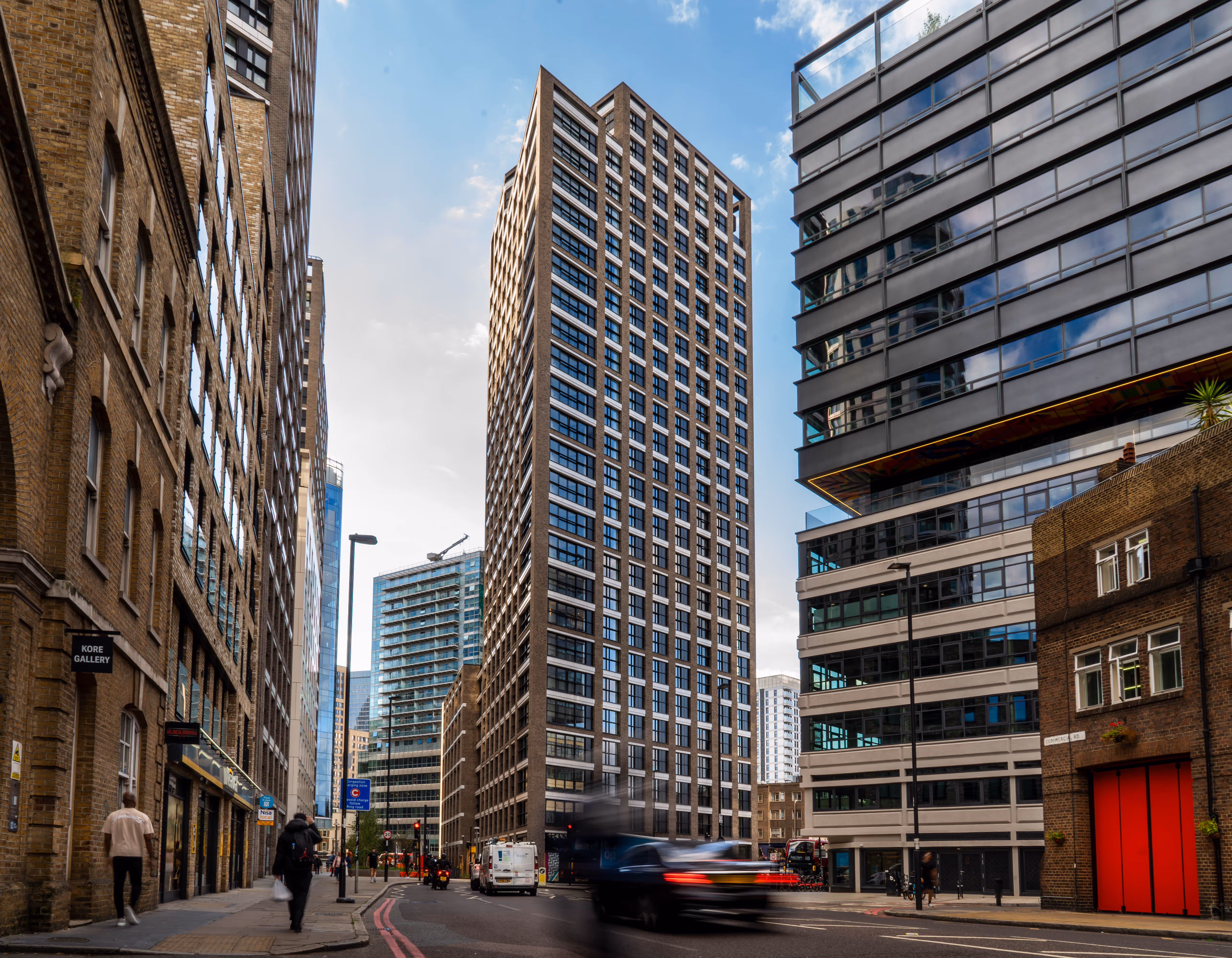 A street with big buildings