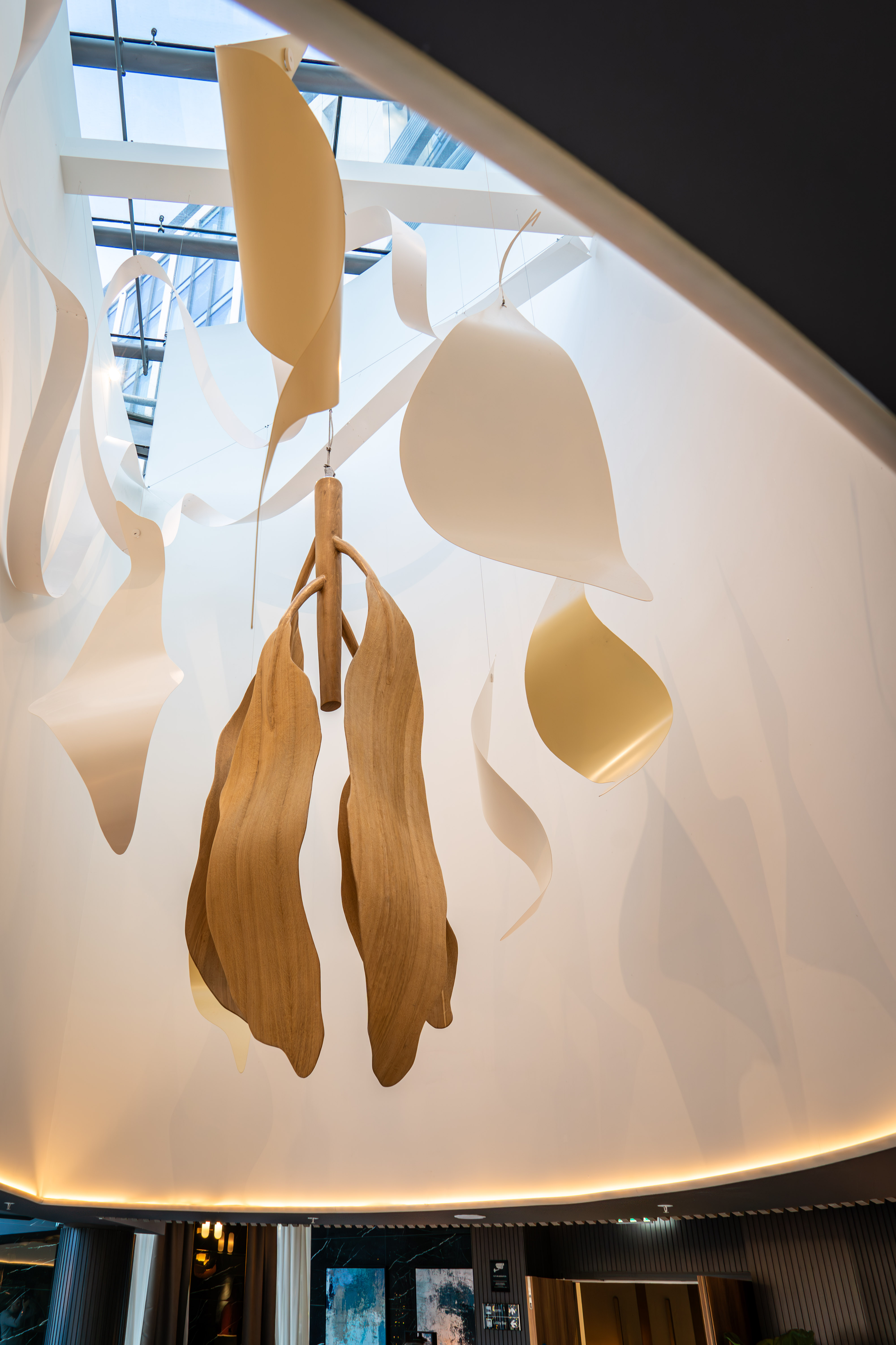 A group of lights hanging from a ceiling.
