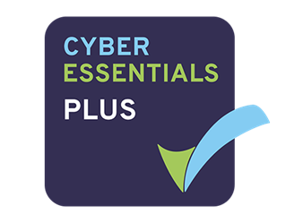 A purple square with the words cyber essentials plus.