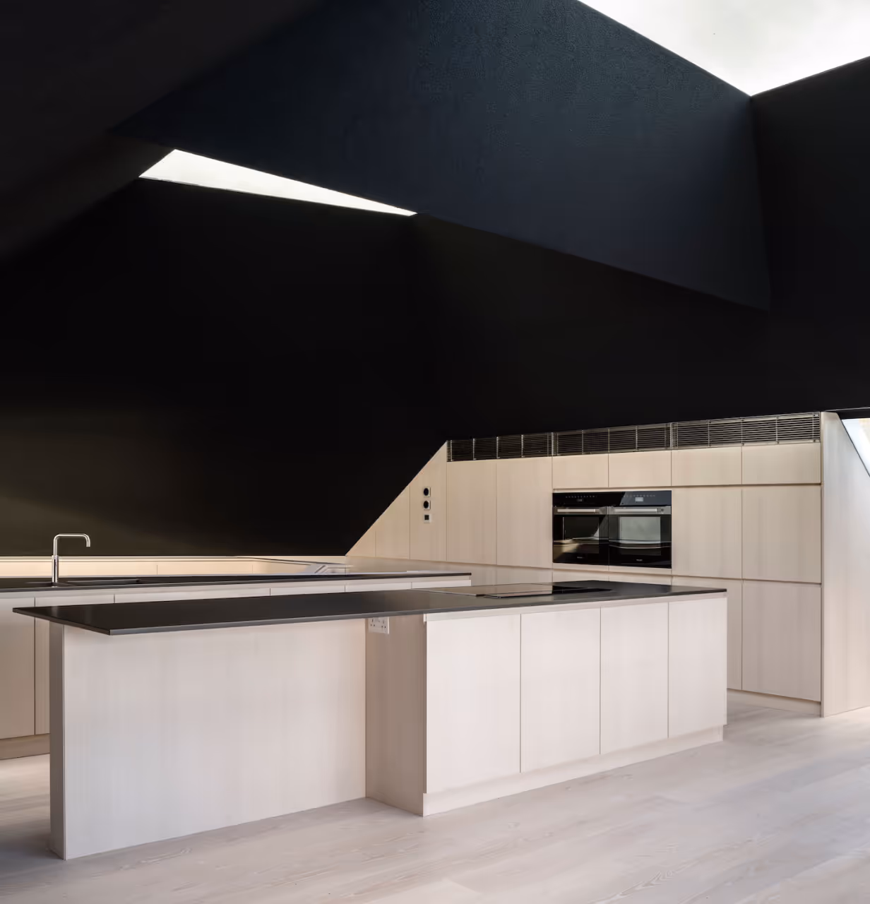 A black and white modern kitchen