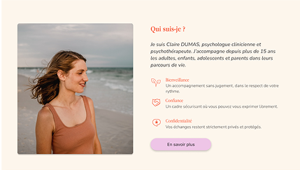 Une capture d'écran d'une section "qui suis-je?" d'un site internet fictif d'une psychologue