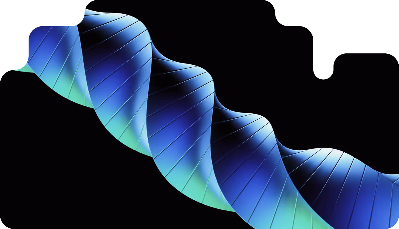A blue and green curved object on a black background.