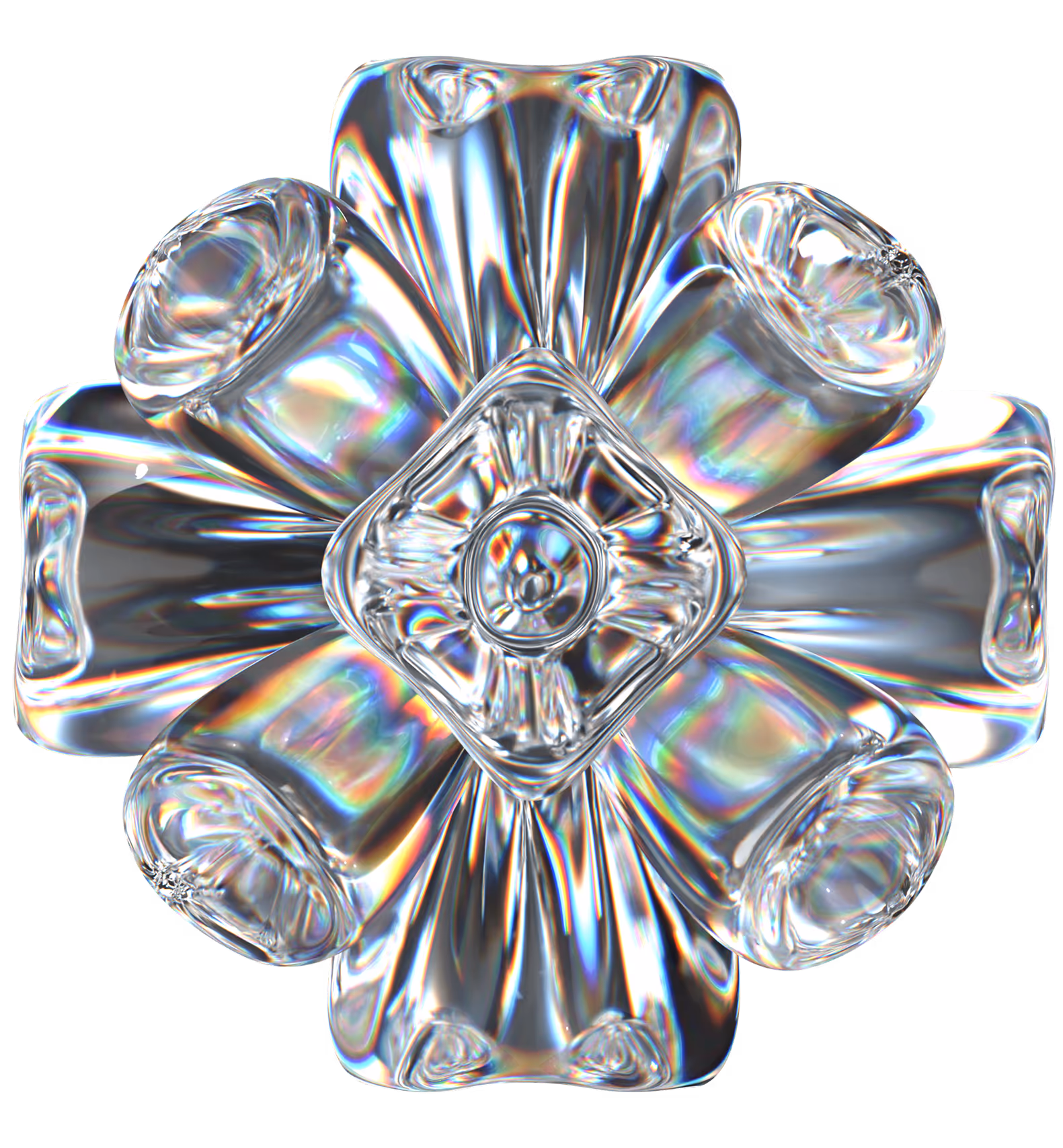 A flower made out of shiny material on a black background.