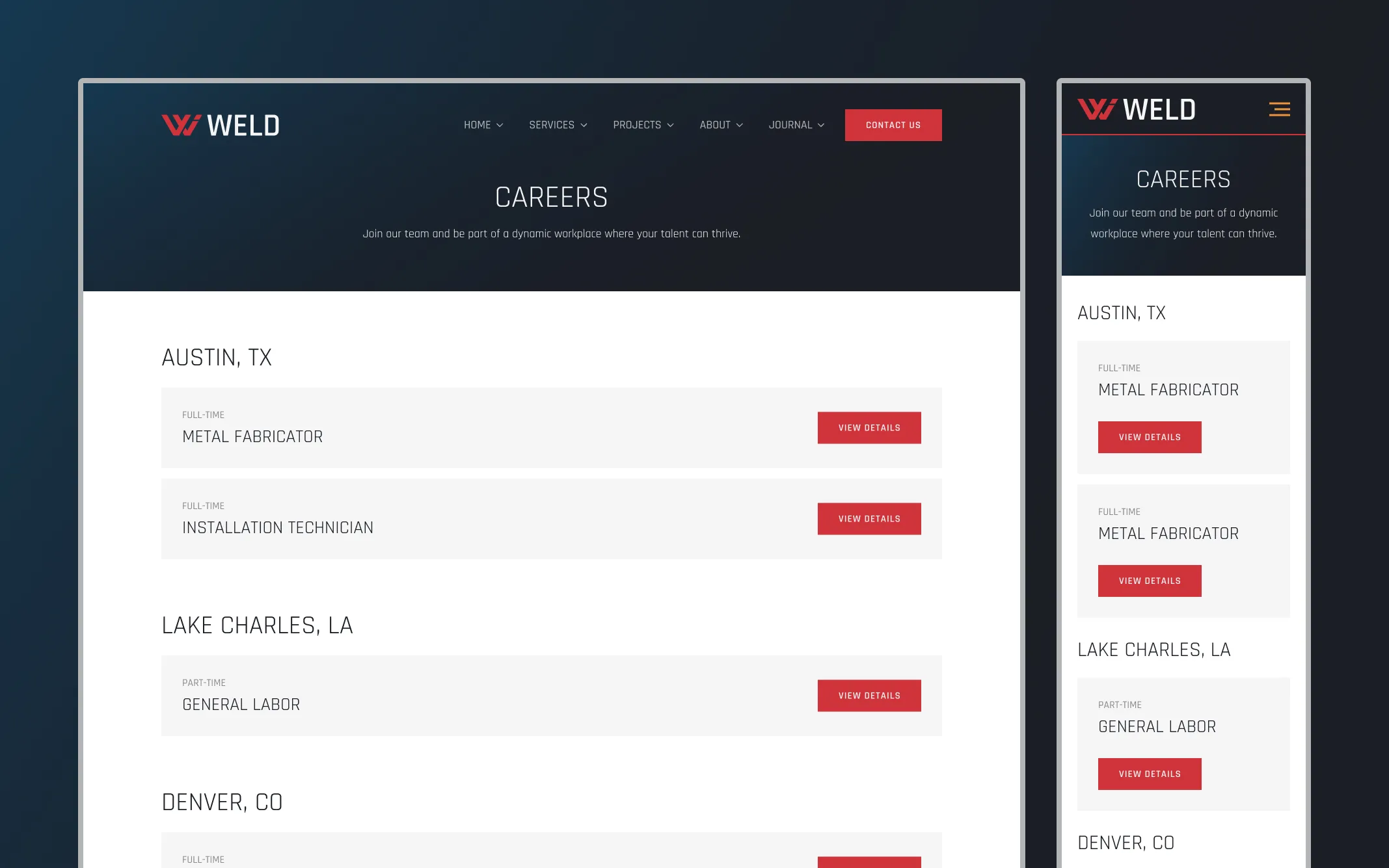 Careers page desktop and mobile mockup